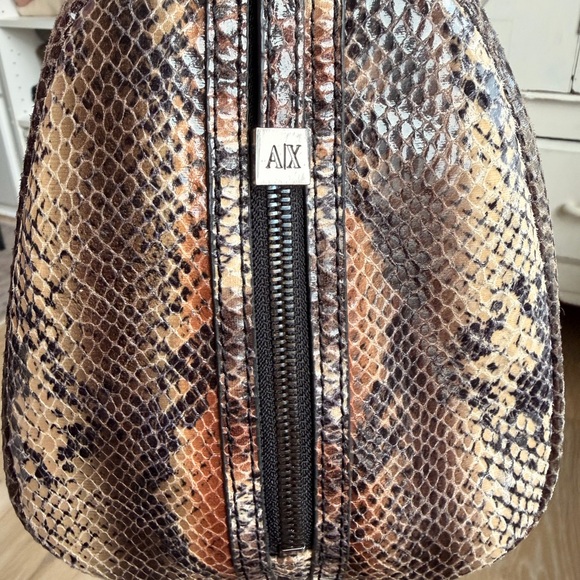 Armani Exchange Snake Print Satchel in Brown and Tan - Picture 3 of 11